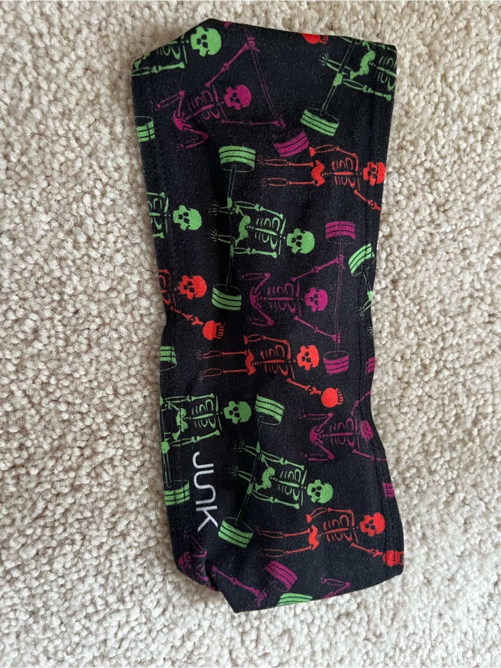 JUNK Black Skull Pattern Headband with Neon Green, Pink & Orange Accents